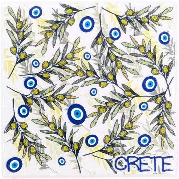 MAGNET SQUARE OLIVE LEAVES AND EYES CRETE  7,5Χ7,5CM