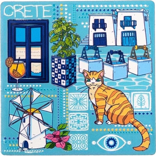 MAGNET SQUARE CAT AND WINDMILL CRETE  7,5Χ7,5CM