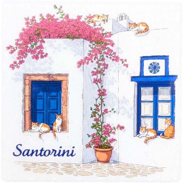 MAGNET SQUARE WINDOW WITH CAT SANTORINI  7,5Χ7,5CM