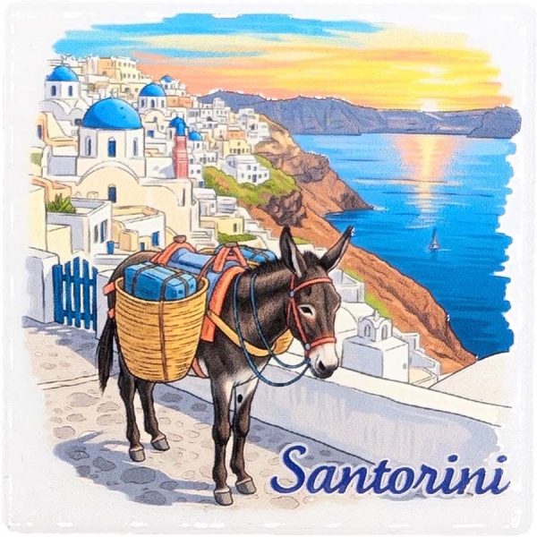 MAGNET SQUARE SCENERY WITH DONKEY SANTORINI  7,5Χ7,5CM