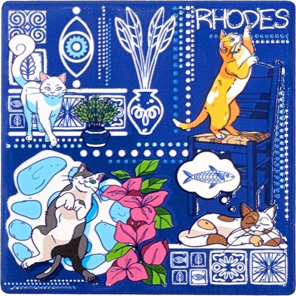 MAGNET SQUARE CATS RHODES  7,5Χ7,5CM