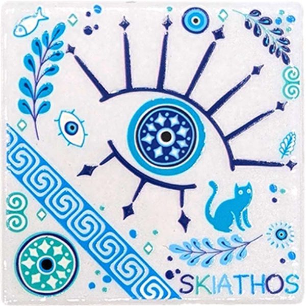 MAGNET SQUARE EYES AND MEANDER SKIATHOS  7,5Χ7,5CM