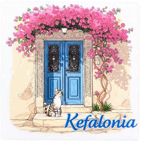 MAGNET SQUARE DOOR WITH CAT KEFALONIA  7,5Χ7,5CM