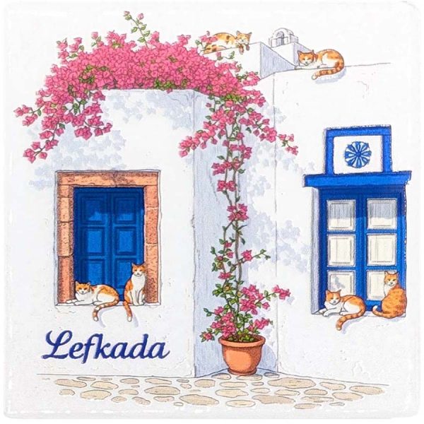 MAGNET SQUARE WINDOW WITH CAT LEFKADA  7,5Χ7,5CM