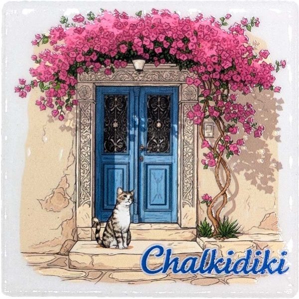 MAGNET SQUARE DOOR WITH CAT CHALKIDIKI  7,5Χ7,5CM