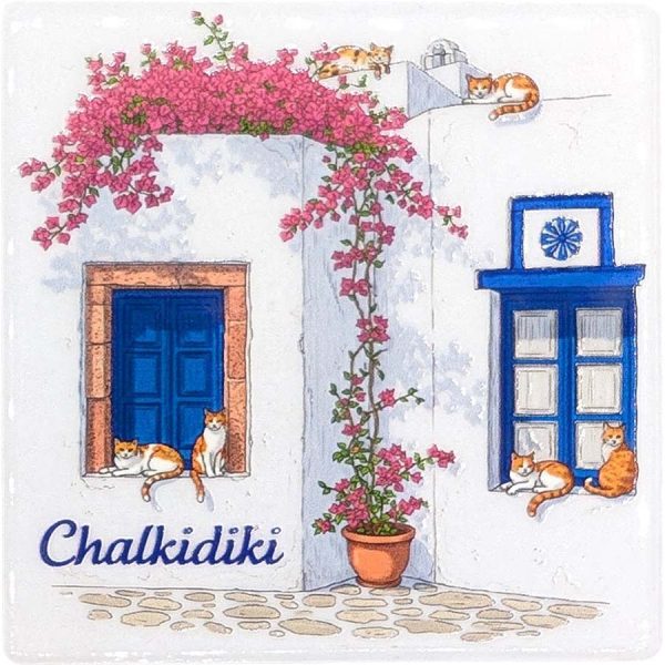 MAGNET SQUARE WINDOW WITH CAT CHALKIDIKI  7,5Χ7,5CM