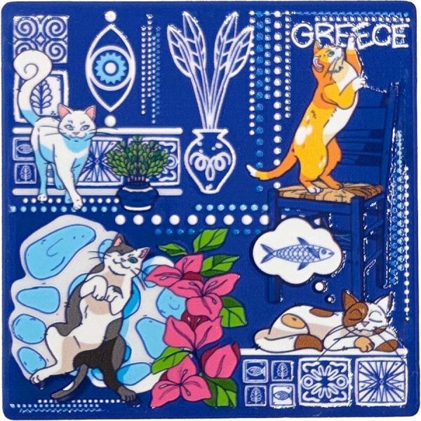 MAGNET SQUARE CATS GREECE  7,5Χ7,5CM