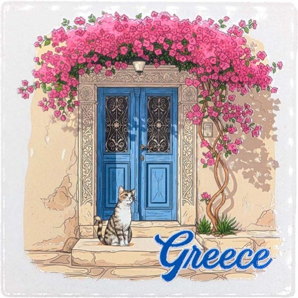 MAGNET SQUARE DOOR WITH CAT GREECE  7,5Χ7,5CM
