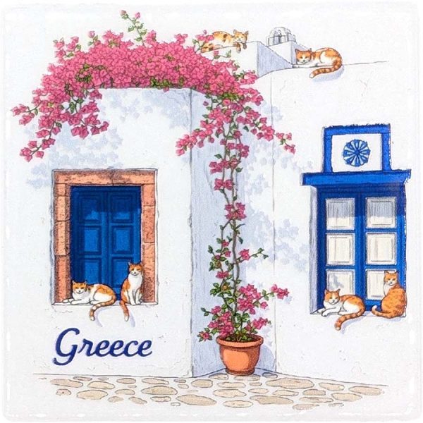 MAGNET SQUARE WINDOW WITH CAT GREECE  7,5Χ7,5CM