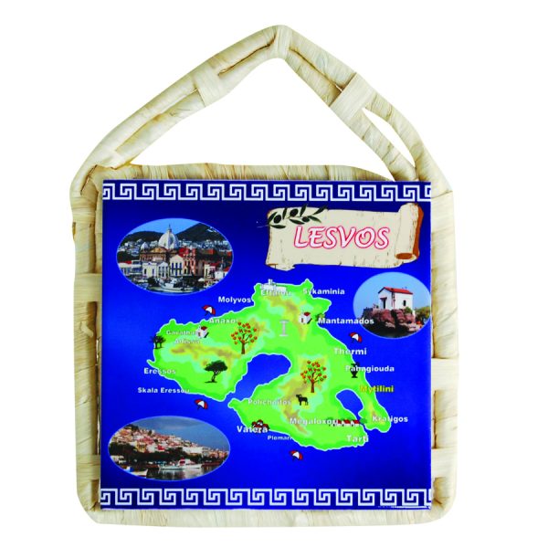 STRAW PORCELAIN PLATE PAINTING LESVOS  15Χ15CM