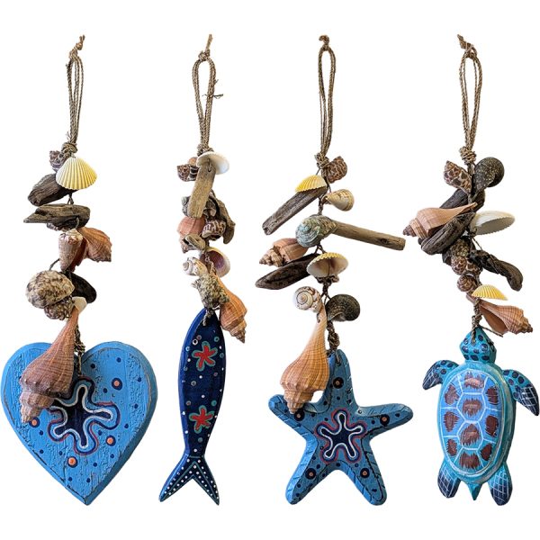 PENDANT WOODEN WITH SHELLS 4DESIGNS  45Χ6CM