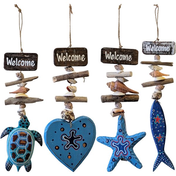 PENDANT WOODEN FISH-TURTLE-HEART-STARFISH 4DESIGNS  50Χ10CM