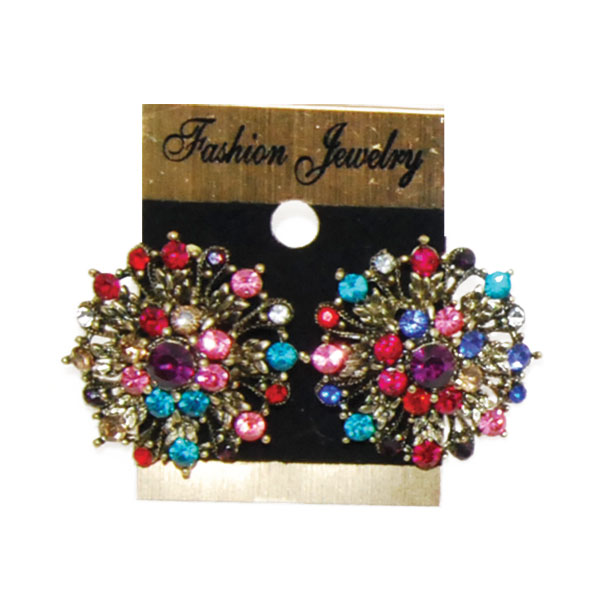 Alloy colour drill stud earrings  color:ancient bronze 1set/opp with card