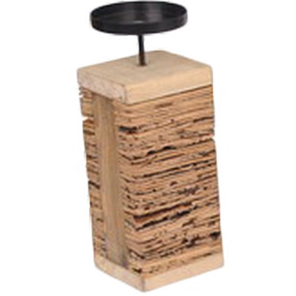 WOOD CANDLE HOLDER  9Χ9Χ23ΕΚ
