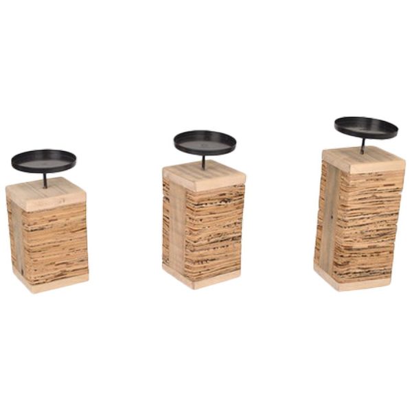 WOOD CANDLE HOLDER  10Χ10Χ26ΕΚ